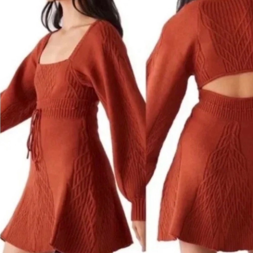 Free People Rust Cable Knit Mini Dress